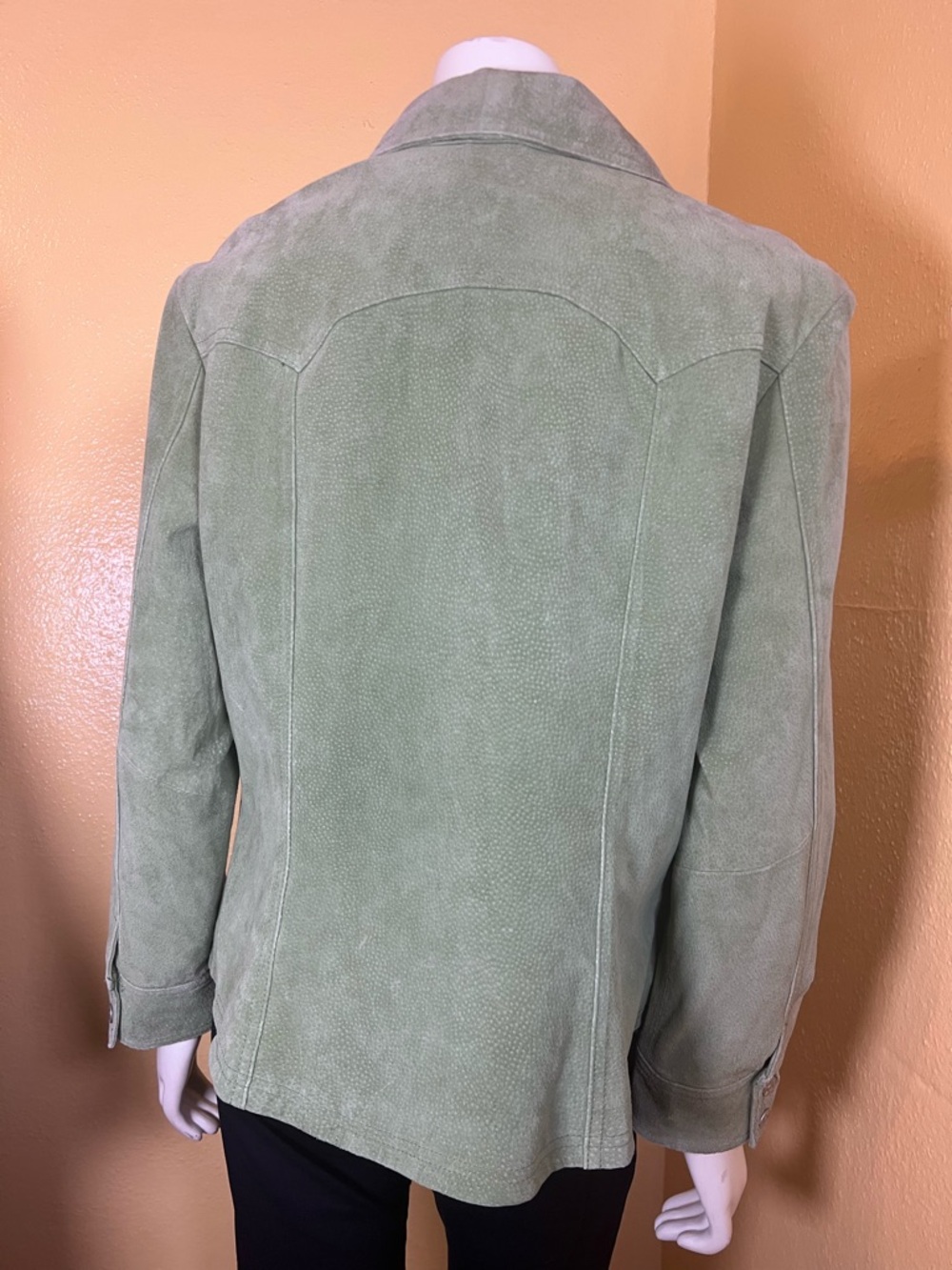 Vintage Suede Leather Western Shacket Jacket, sage green XL - Picture 3 of 7